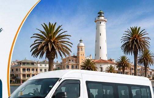 Swakopmund lighthouse and palm-lined promenade